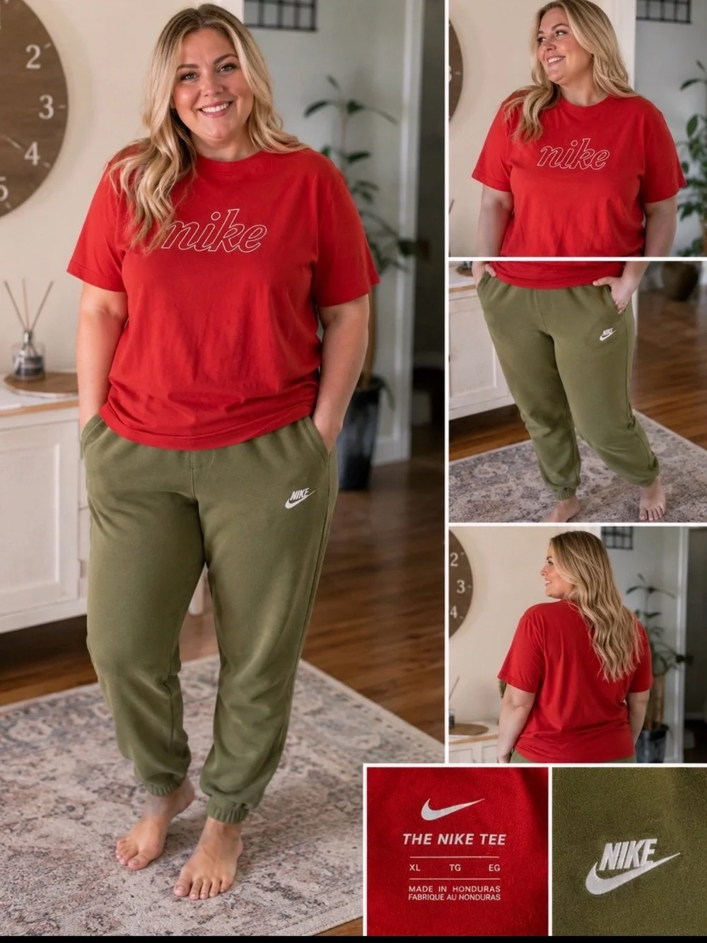 Nike  Logo Tee with Olive Green Jogger Pants